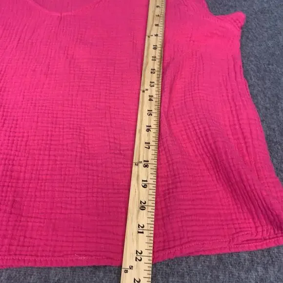 Three Dots Shirt Extra Large Cotton Gauze Pink‎ V-neck Short Sleeves XL - Picture 6 of 9